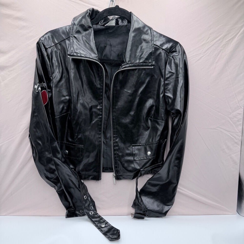 Universal Studios Chucky Faux Leather Moto Jacket Black Embroidered Heart Small